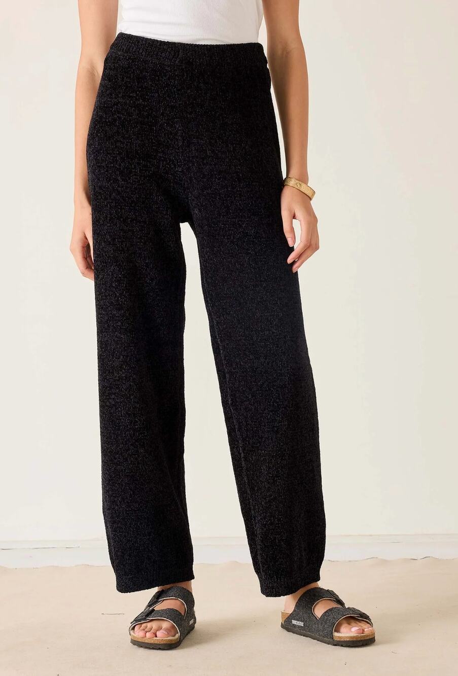 Mersea Eversoft Chenille Pant Black Wide Leg Womens Size Large New